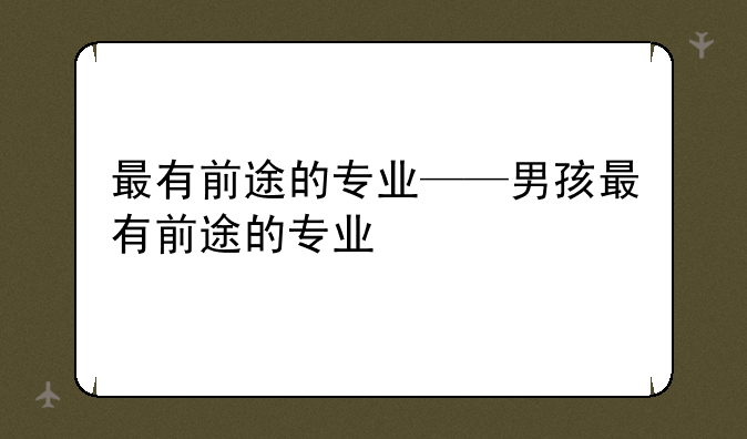 最有前途的专业——男孩最有前途的专业